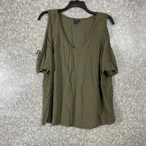 Torrid Women's Plus Size Olive Green Woven Cold Shoulder Top - Size 1 1X - Boho - Picture 1 of 8